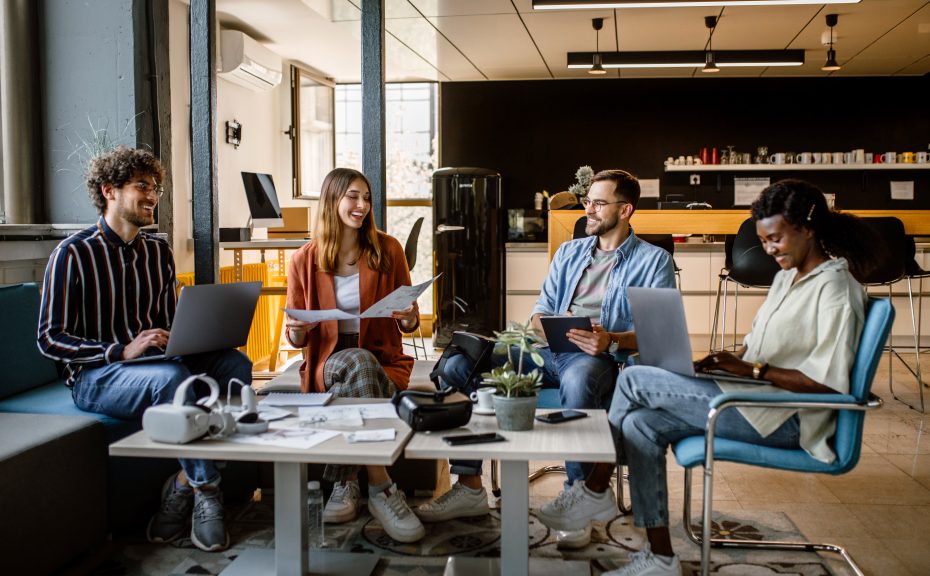 Focused business team people in the office having a meeting.