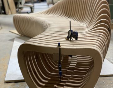 The Well Lobby Reclaimed Douglas Fir Pieces Process Photo