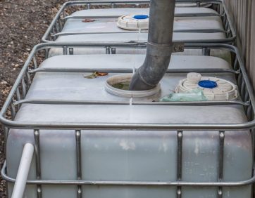 rooftop rain barrel with hose